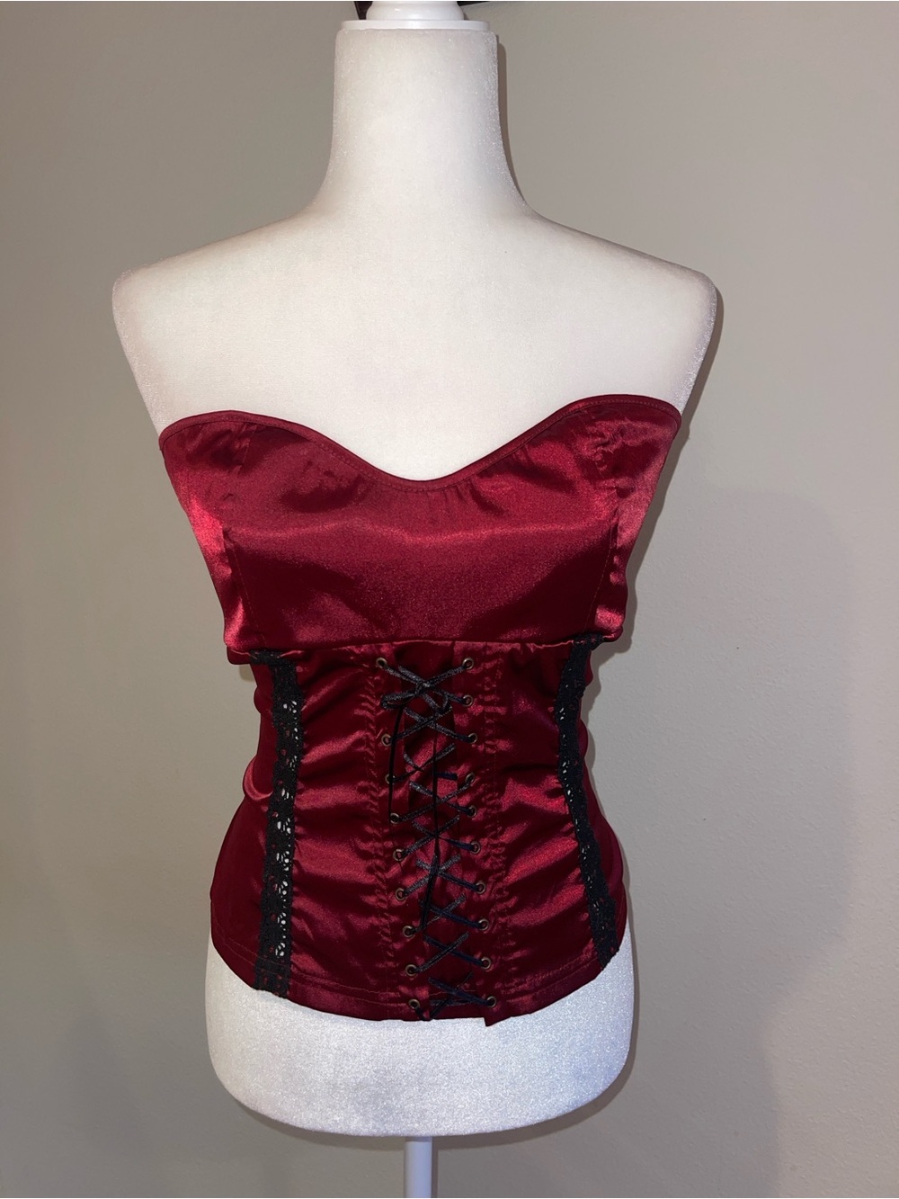 Angie Strapless Satin Corset Top in Burgundy